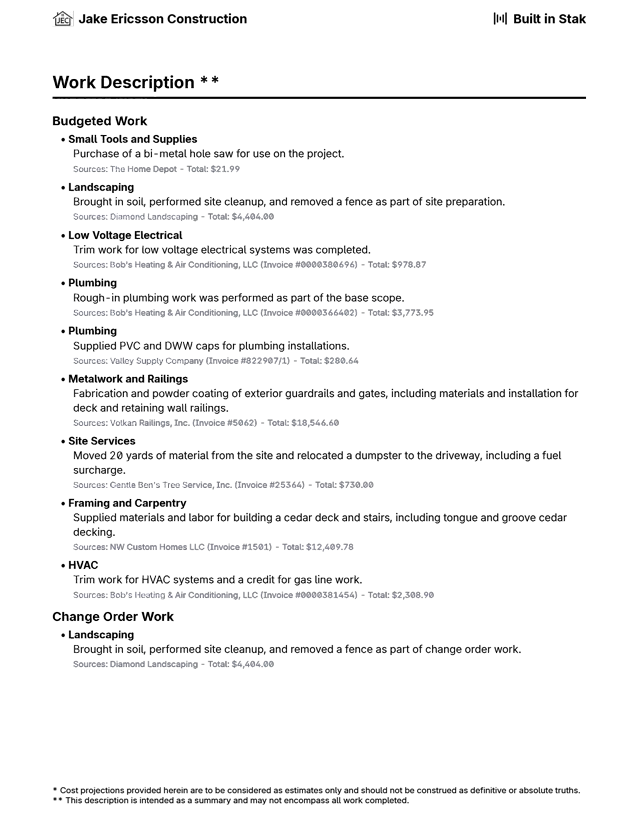 Client bill report — record of work completed